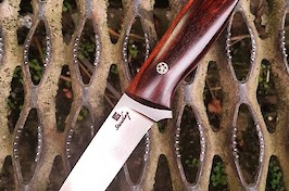 Slim bird and trout knife in classic drop point with desert ironwood.